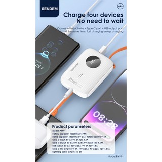 (Có 3C) Cục Tích Điện Sendem PH99 10000mAh Cell Li-ion 21700 TypeC & USB-A QC 3.0 22.5W, Màn hình LCD, Kèm 2 Cáp sạc