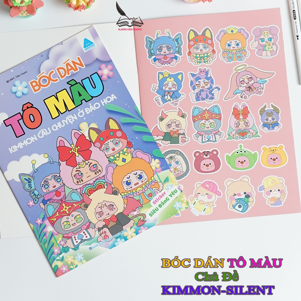 Sách Bộ 4 Quyển Bóc Dán Tô Màu – Kimmom Silent Chủ Đề Hoa Rồng Đảo Hoa Dễ Thương
