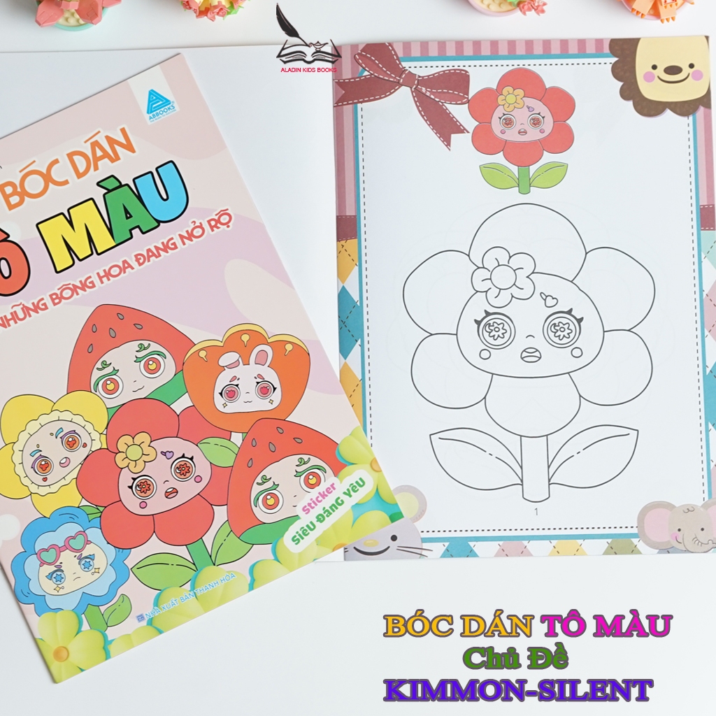 Sách Bộ 4 Quyển Bóc Dán Tô Màu – Kimmom Silent Chủ Đề Hoa Rồng Đảo Hoa Dễ Thương