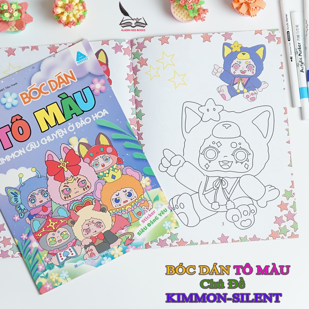 Sách Bộ 4 Quyển Bóc Dán Tô Màu – Kimmom Silent Chủ Đề Hoa Rồng Đảo Hoa Dễ Thương