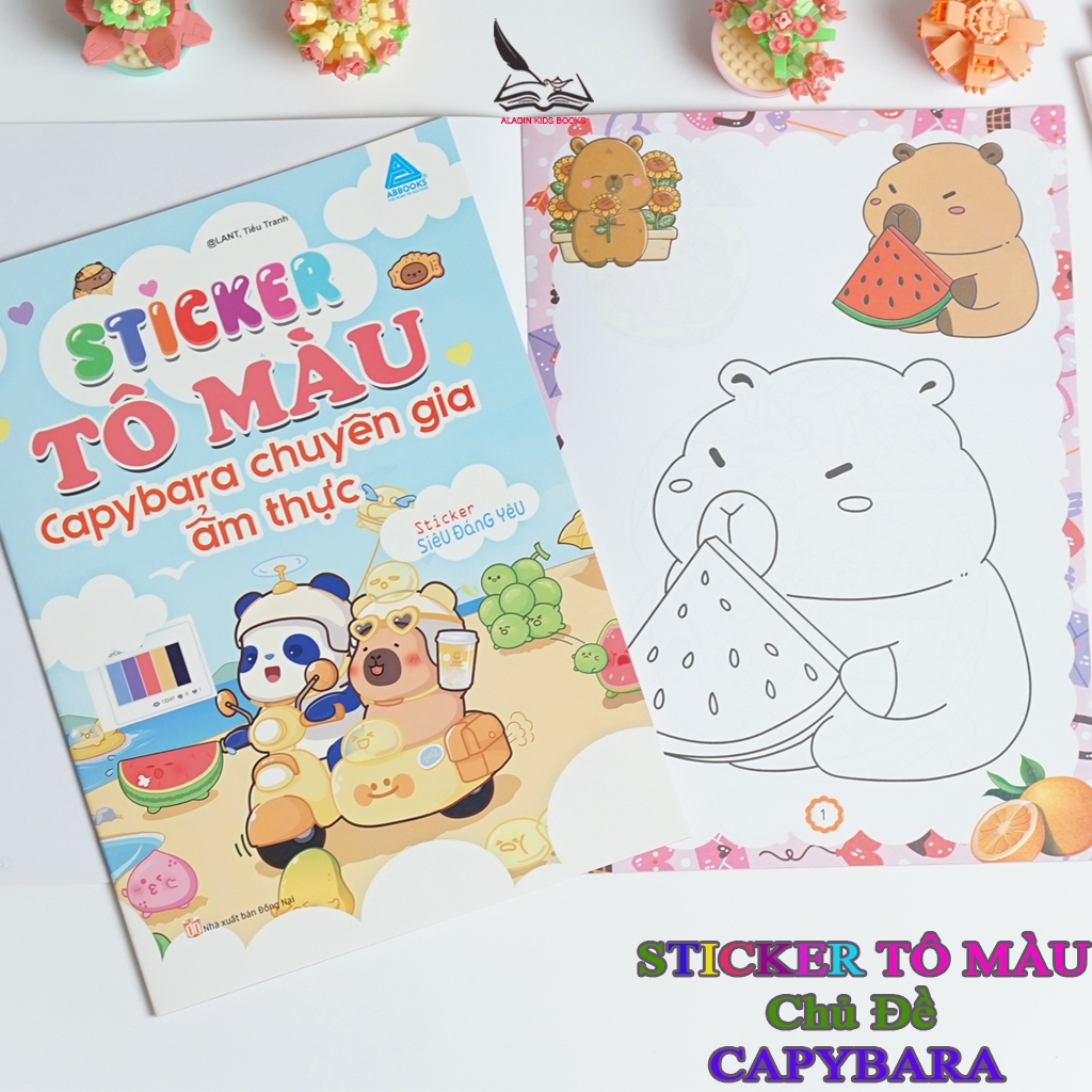 Sách Bộ 4 Quyển Sticker Tô Màu Capybara – Chăm Học Âm Nhạc Ẩm Thực Thư Giãn