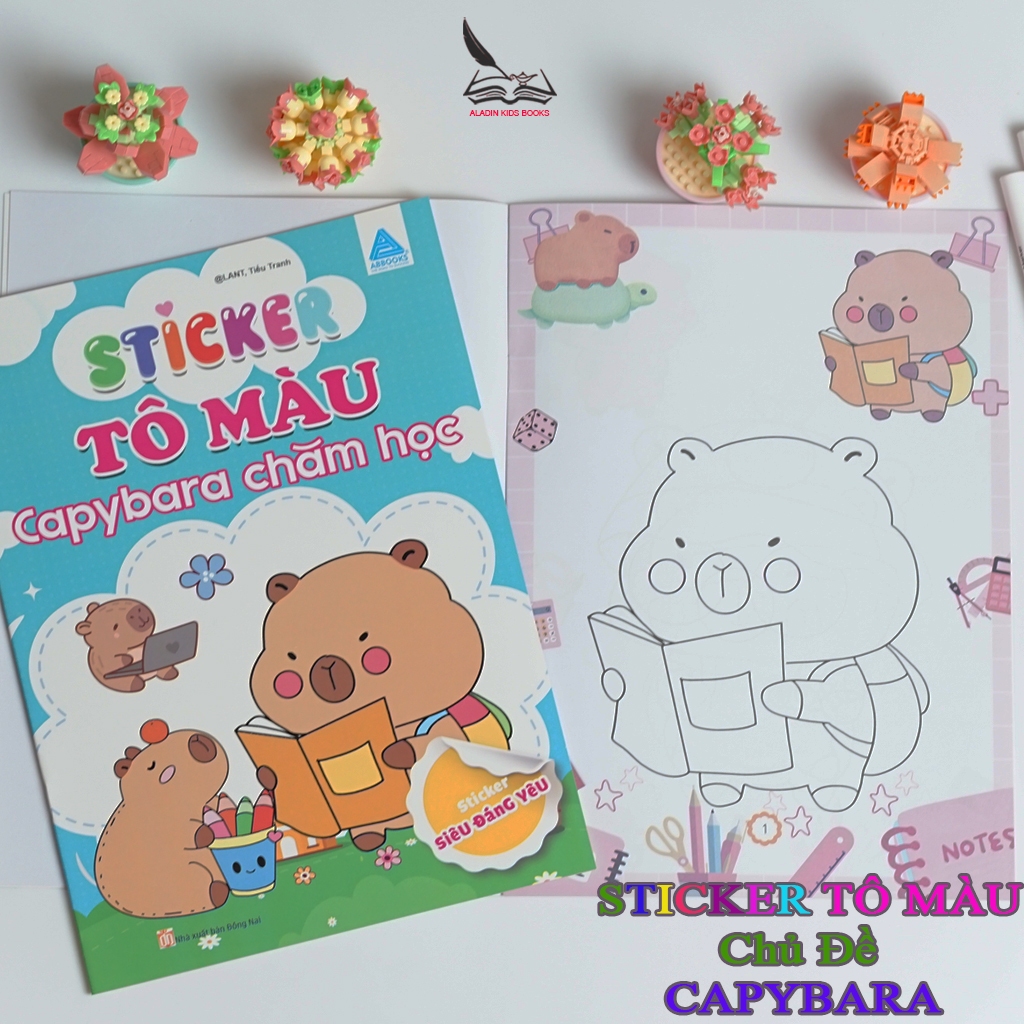 Sách Bộ 4 Quyển Sticker Tô Màu Capybara – Chăm Học Âm Nhạc Ẩm Thực Thư Giãn