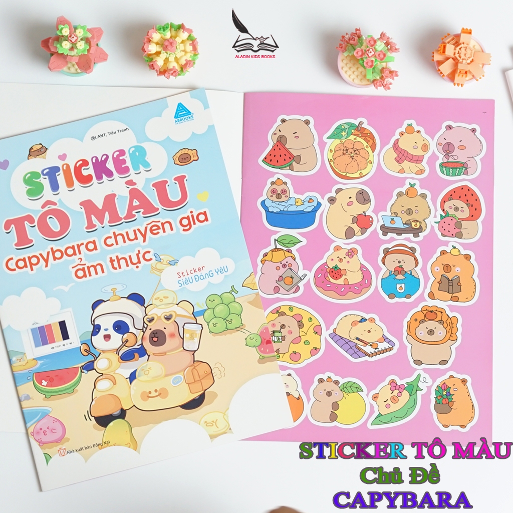Sách Bộ 4 Quyển Sticker Tô Màu Capybara – Chăm Học Âm Nhạc Ẩm Thực Thư Giãn