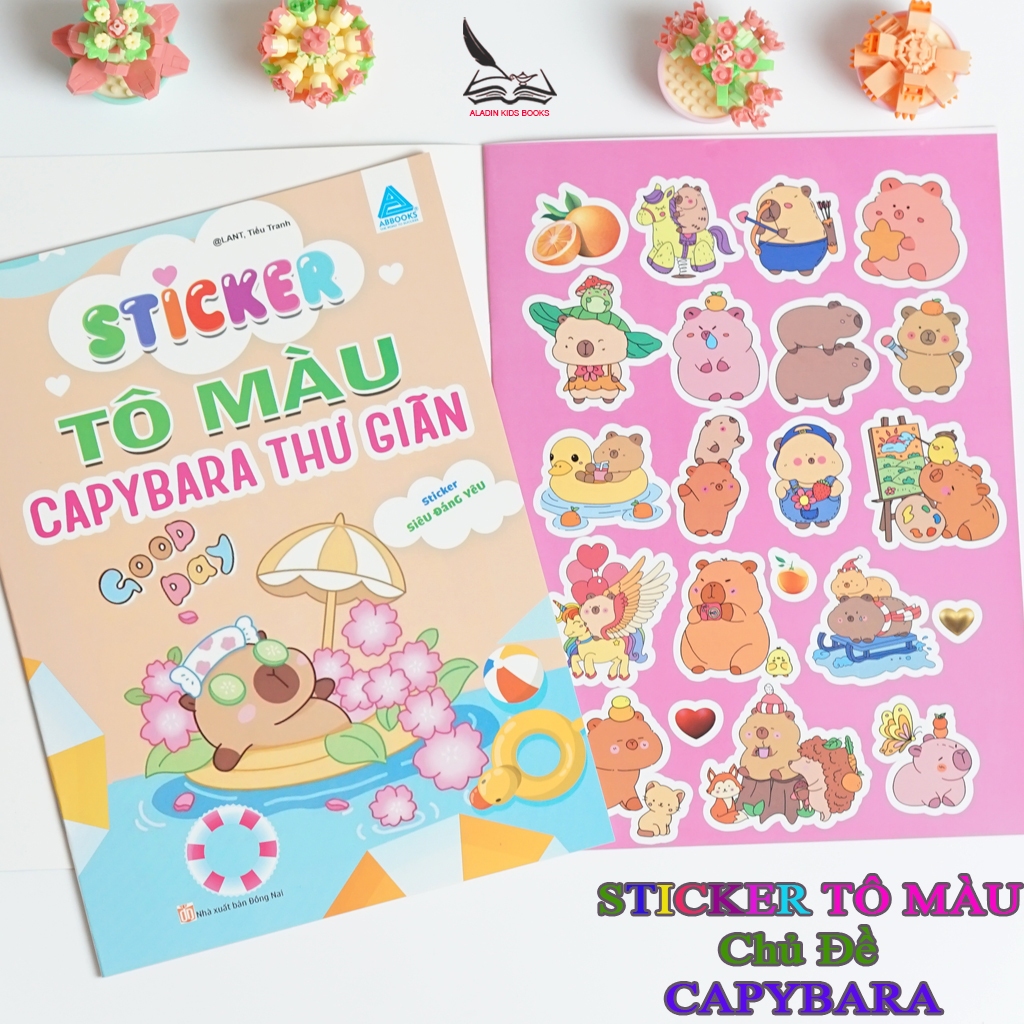 Sách Bộ 4 Quyển Sticker Tô Màu Capybara – Chăm Học Âm Nhạc Ẩm Thực Thư Giãn