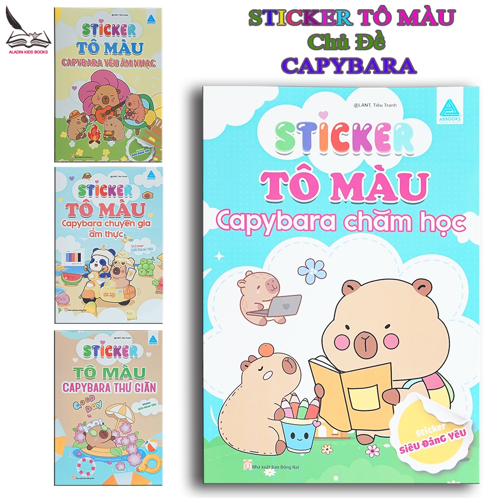Sách Bộ 4 Quyển Sticker Tô Màu Capybara – Chăm Học Âm Nhạc Ẩm Thực Thư Giãn