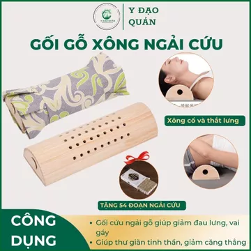 Gối Xông Ngải Cứu Thắt Lưng - Gối Gỗ Ngải Cứu Kê Cổ Xông Hơ Cứu Ngải Giảm Đau Tặng Kèm 54 Viên Ngải Đoạn