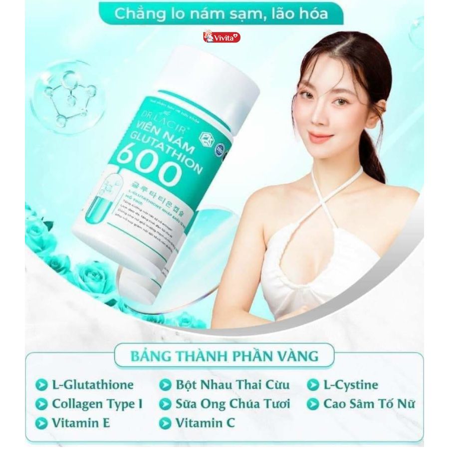 glutathione 600 chính hãng GLU 600 - Viên Uống Trắng Da Glutathione 600 và Glutathione Plus DR.LACIR Chính  Hãng MERRY STORE Trắng Da Mờ Nám Tốt