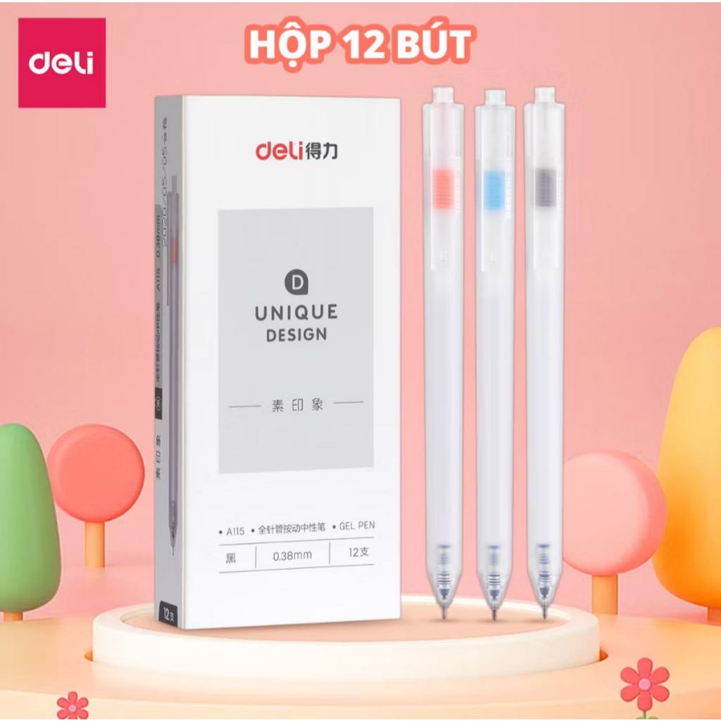 Bút Gel Deli A115 – Ngòi 0.38mm, Viết Mượt, Mực Đậm Rõ, Phù Hợp Học Sinh & Văn Phòng