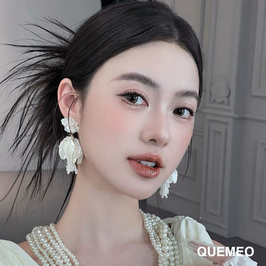 SẴN Bông Tai Hoa Trà Trắng Phối Nhiều Kiểu Dành cho Áo Dài, Lam Phục Đa Dạng Thời Trang