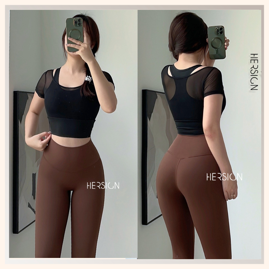 HERSIGN Set đồ tập gym nữ Đồ tập yoga cao cấp Áo croptop ngắn tay quần legging HERSIGN-SMIXC32L36A BST HERSIGN EASE