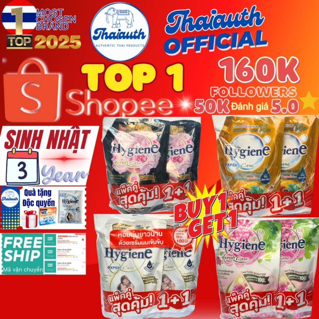 [Mua 1 tặng 1] Hàng Xách Tay Nước xả vải Hygiene Nội Địa Thái Lan Đủ Màu Chăm Sóc Vải, Lưu Hương Lâu Dài