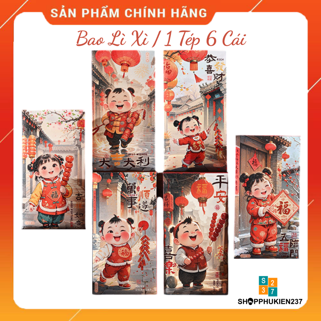 [Set 6 Cái] Bao lì xì tết 2026 siêu dễ thương giấy cứng dày đẹp có kim sa