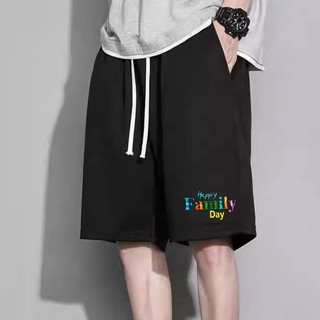 Quần short nam vải thun form rộng in chữ lưng thun có dây rút