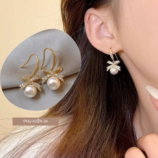 [Hỏa Tốc] Bông Tai Nơ Đá Ngọc Khuyên Móc Câu Dễ Đeo Đi Tiệc T22