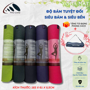 Thảm Tập Yoga Cao Su Thiên Nhiên PRO-CARE Siêu Bám & Siêu Bền - Hàng Chính Hãng Tặng Kèm Túi Đựng