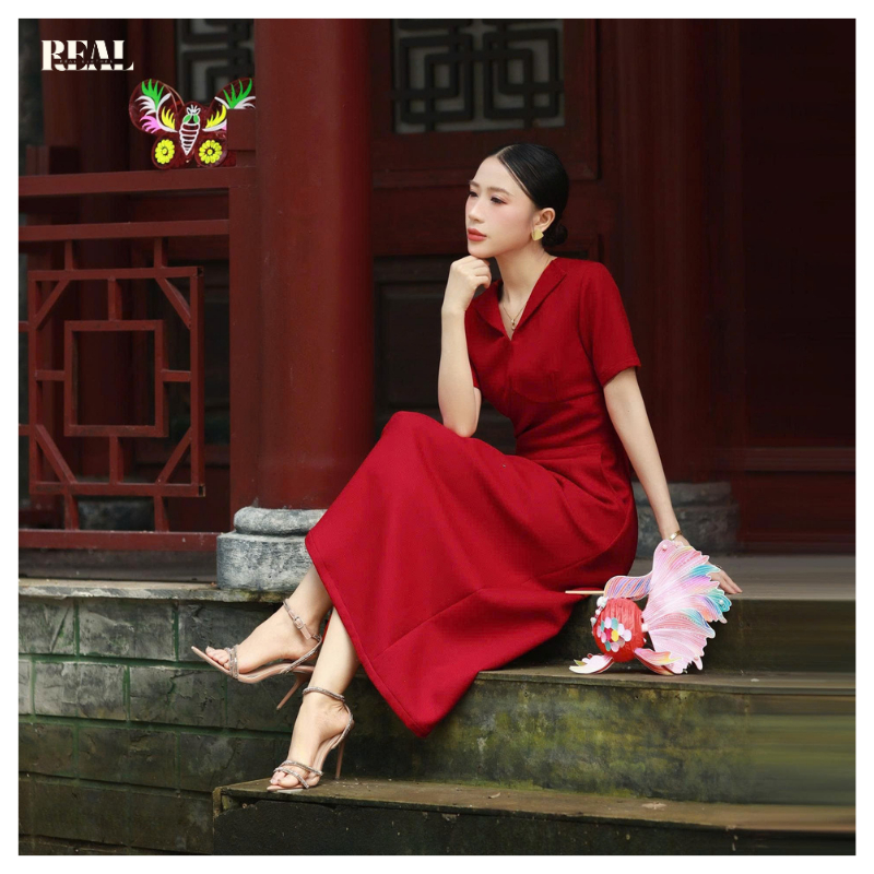 Đầm cúp ngực dáng dài midi REAL CLOTHES (tổng hợp màu), CÓ TÚI, có lót, đứng dáng, ít nhăn