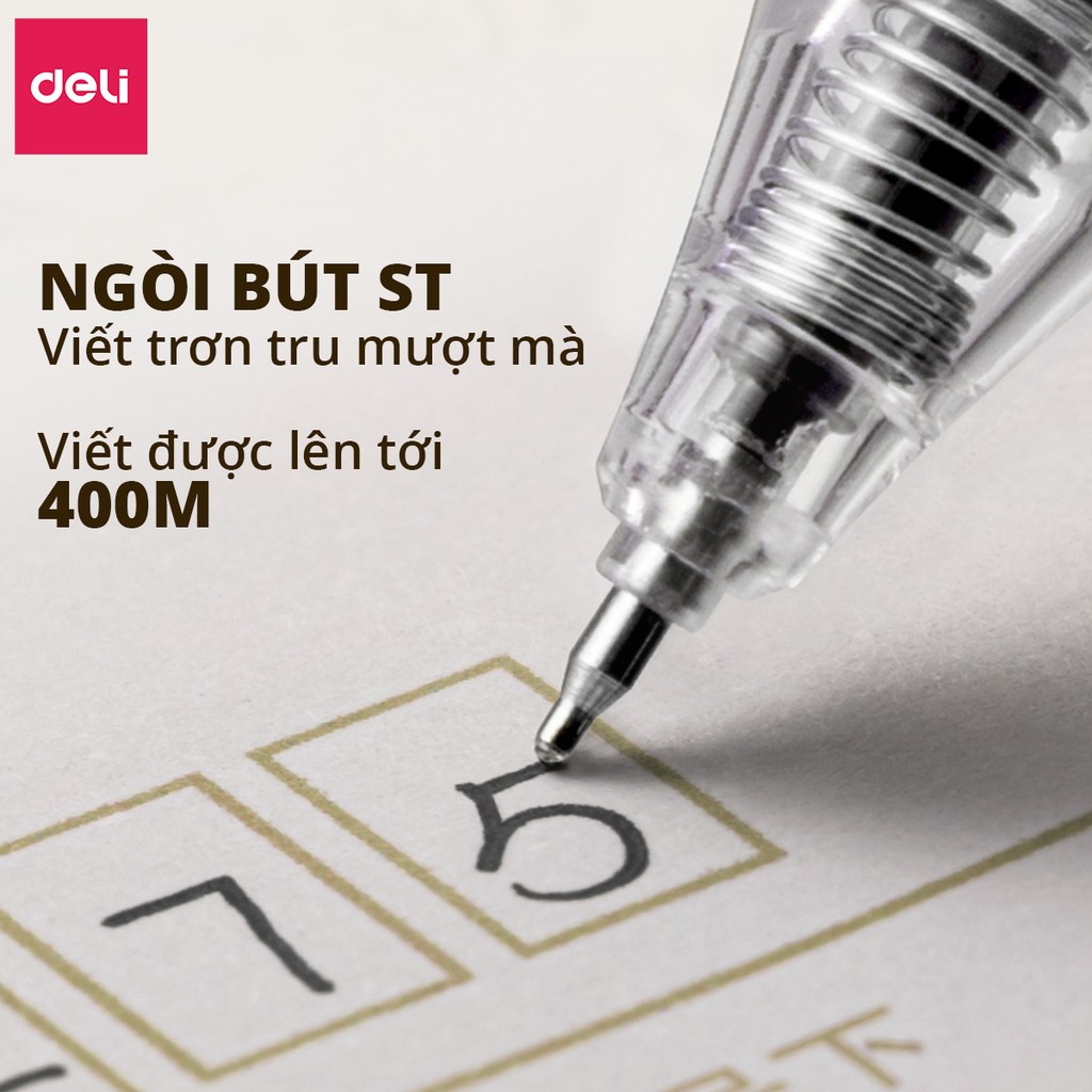 Deli – Bút Gel Bấm 0.5mm, Mực Nhanh Khô, Viết Êm – Ngòi ST