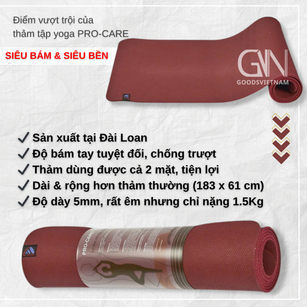 Thảm Tập Yoga Cao Su Thiên Nhiên PRO-CARE Siêu Bám & Siêu Bền - Hàng Chính Hãng Tặng Kèm Túi Đựng