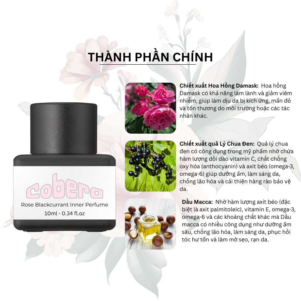 Nước hoa vùng cá nhân Cobera Rosé Blackcurrant 10ml hương hoa hồng quyến  rũ lưu hương lâu cuốn hút