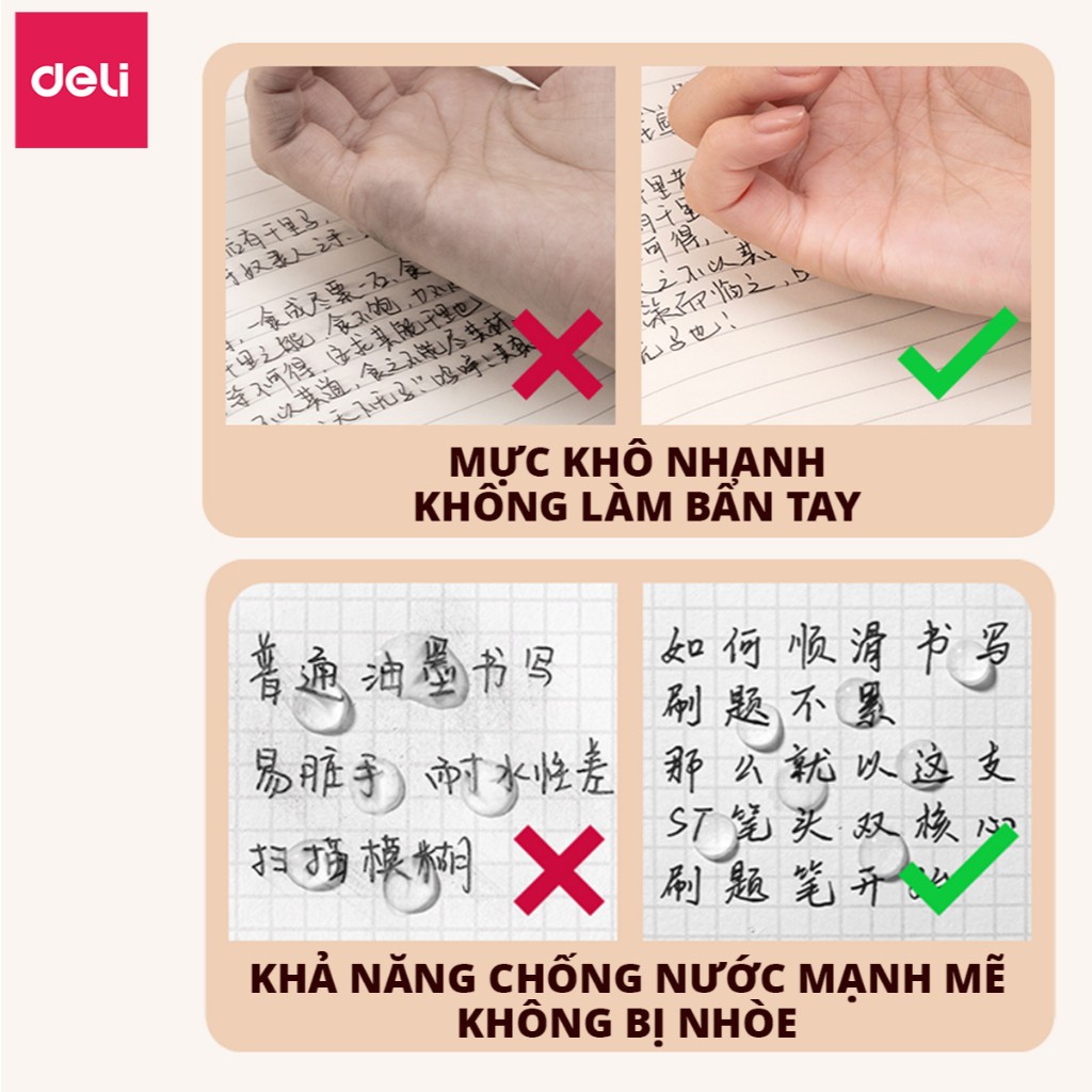 Deli – Bút Gel Bấm 0.5mm, Mực Nhanh Khô, Viết Êm – Ngòi ST