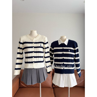 Áo Cardigan Chất Len Thỏ Xoắn Thừng Kẻ Ngang Dày Thêu Ngựa Điểm Nhấn Trẻ Trung Thời Trang Nữ Hot Trendd
