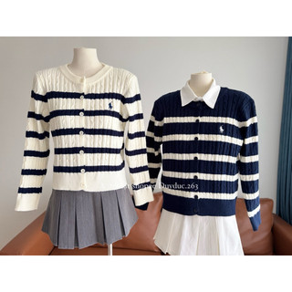 Áo Cardigan Chất Len Thỏ Xoắn Thừng Kẻ Ngang Dày Thêu Ngựa Điểm Nhấn Trẻ Trung Thời Trang Nữ Hot Trendd