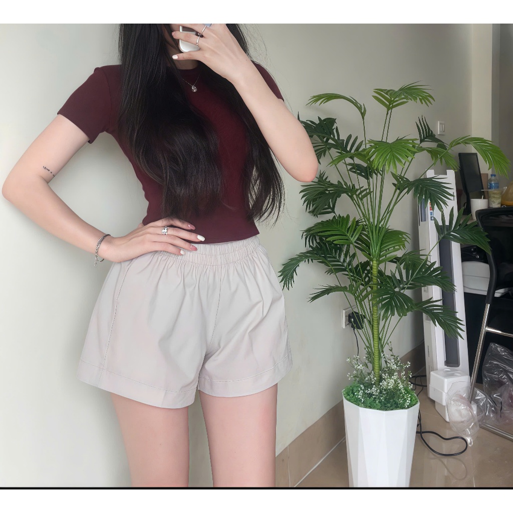 Quần Đùi Nữ Ống Rộng Dáng Phồng Vải Mềm Mặc Ở Nhà, Short Cạp Chun Lưng Cao Thoáng Mát-QS001