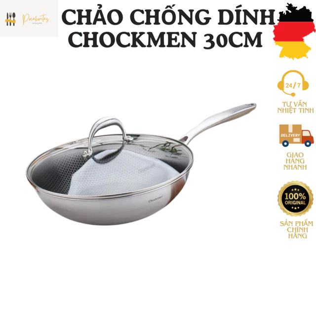 Chảo chống dính CHOCKMEN, chảo 30cm chống dính, chảo inox to, chảo từ 30cm, chảo xào to, chảo từ