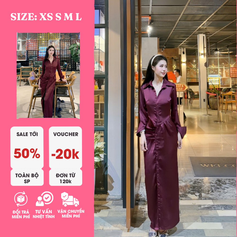 Đầm Sơ Mi Dài Màu Rượu Vang Sang Trọng – Thanh Lịch, Tôn Dáng, Dễ Mặc