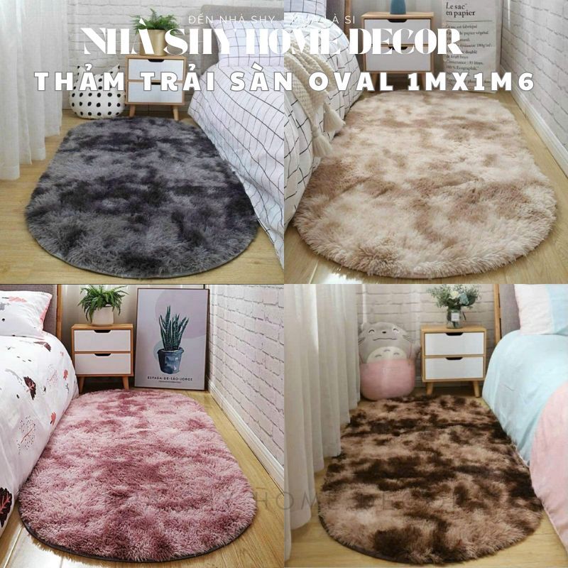 Thảm Lông Trải Sàn Hình Oval - Size 1mx1m6 - Có đế chống trượt - Nhà Shy Home Decor