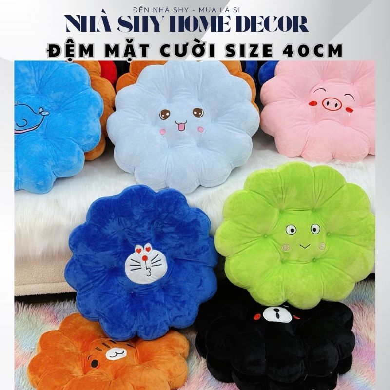 Đệm Ngồi Bệt Hình Mặt Cười - Đệm Ngồi Bàn Trà Chất Nỉ Nhung Size Đường Kính 40cm - Nhà Shy Home Decor