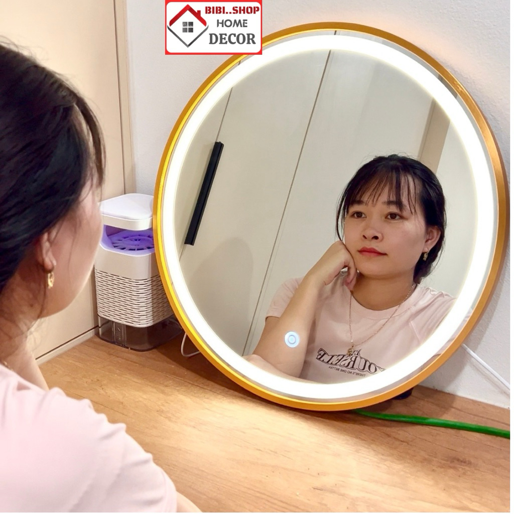 Gương Tròn Có Đèn LED Treo Tường Khung Hợp Kim Nhôm – Gương Trang Điểm, Gương Soi Nhà Tắm Sang Trọng
