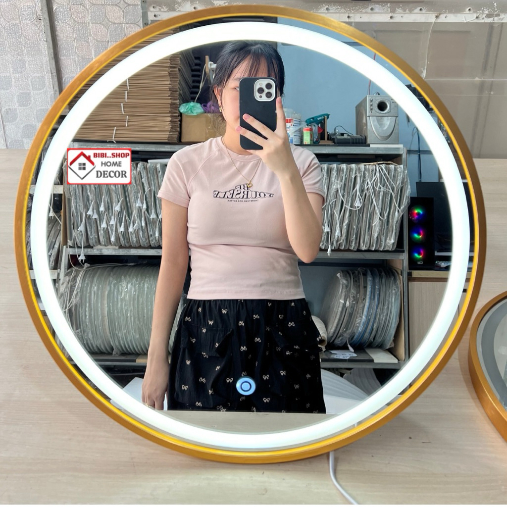 Gương Tròn Có Đèn LED Treo Tường Khung Hợp Kim Nhôm – Gương Trang Điểm, Gương Soi Nhà Tắm Sang Trọng