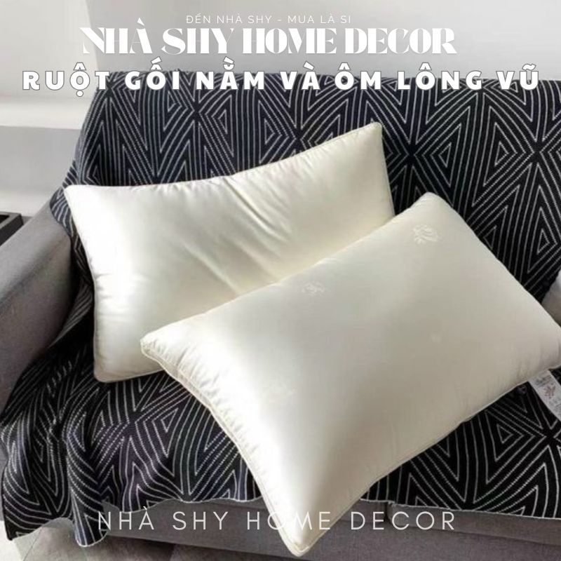 Ruột Gối Gòn Lông Vũ Cao Cấp Size 50x70cm Và 40x60cm - Vỏ Gối Chất Liệu Phi Lụa - Nhà Shy Home Decor