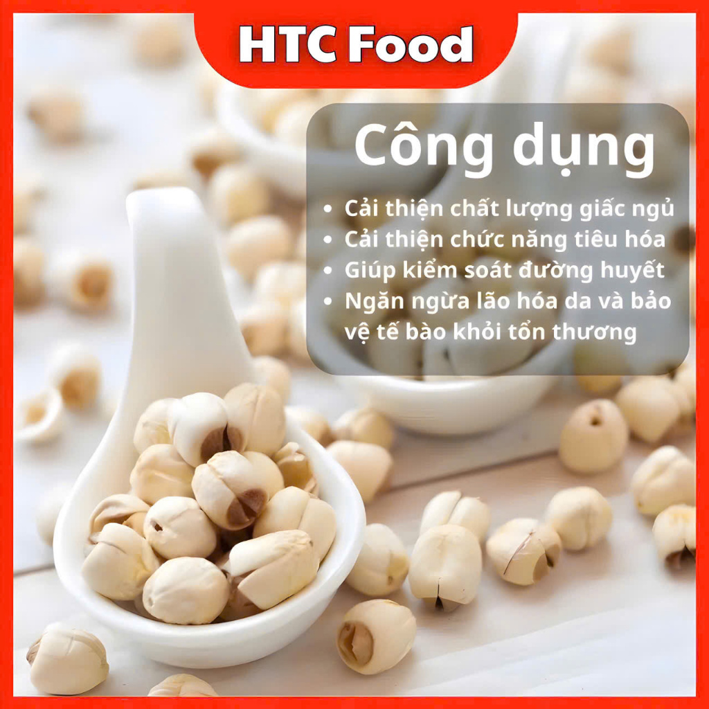 Hạt sen Huế sấy khô sạch nguyên chất 100%, hạt dinh dưỡng dùng nấu chè, nấu cháo, hầm gà, HTC Food