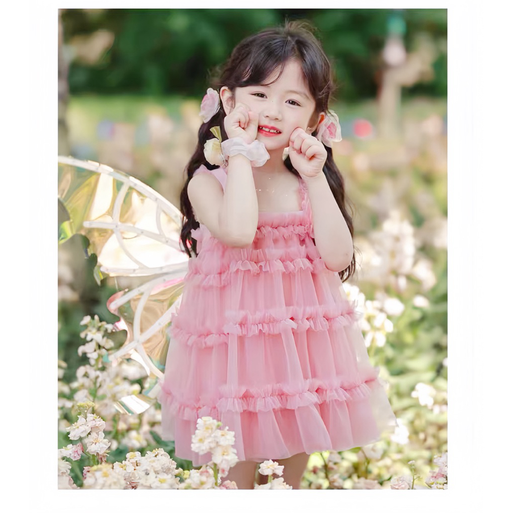 Váy tầng ba lớp cho bé gái 4-19kg màu xanh và màu hồng tím váy tròn côngchúa