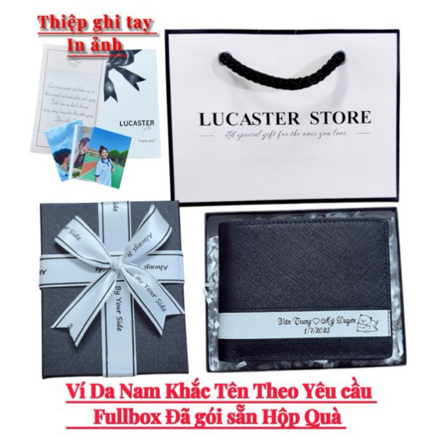 Ví Nam Da thật Khắc Tên Theo Yêu Cầu -In Tặng Ảnh Thương Hiệu Lucaster  FullBox hộp quà (chỉ việc đi tặng ) BH 12 Tháng