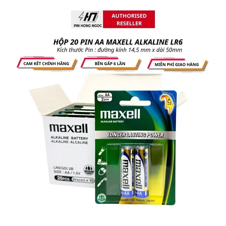 Hộp 20 viên pin AA, AAA Maxell Alkaline 1,5V ( xanh lá cây ) chính hãng ...