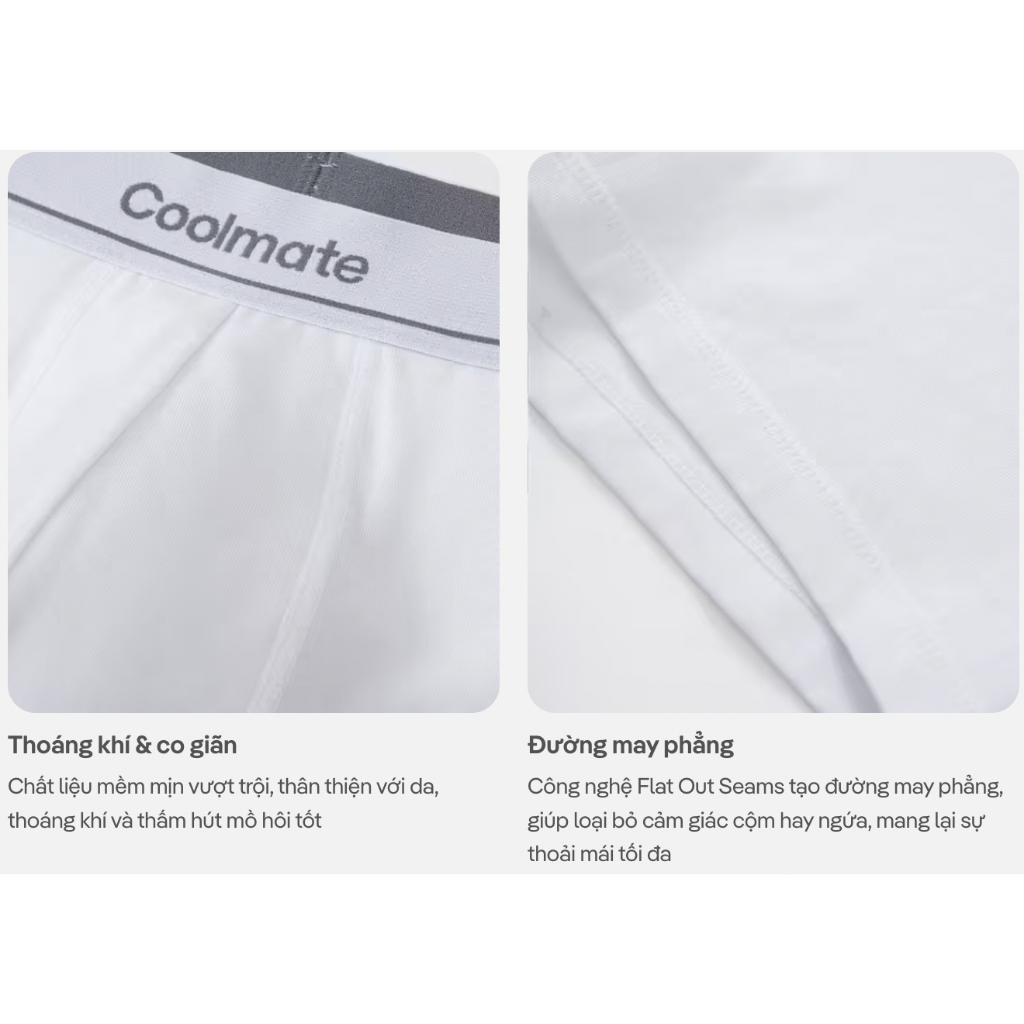 [TẶNG QUÀ ĐƠN 329K]Combo 3 Quần Lót Trunk Cotton Stretch vải mềm mịn, thấm hút, thoáng khi cạp dệt logo Coolmate