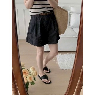 [HÀNG QC] Quần Short nữ ống rộng lưng cao VINTAGE cạp chun kèm thắt lưng chất bố mền xược cao cấp phong cách Chic Bchun