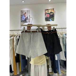 [HÀNG QC] Quần Short nữ ống rộng lưng cao VINTAGE cạp chun kèm thắt lưng chất bố mền xược cao cấp phong cách Chic Bchun