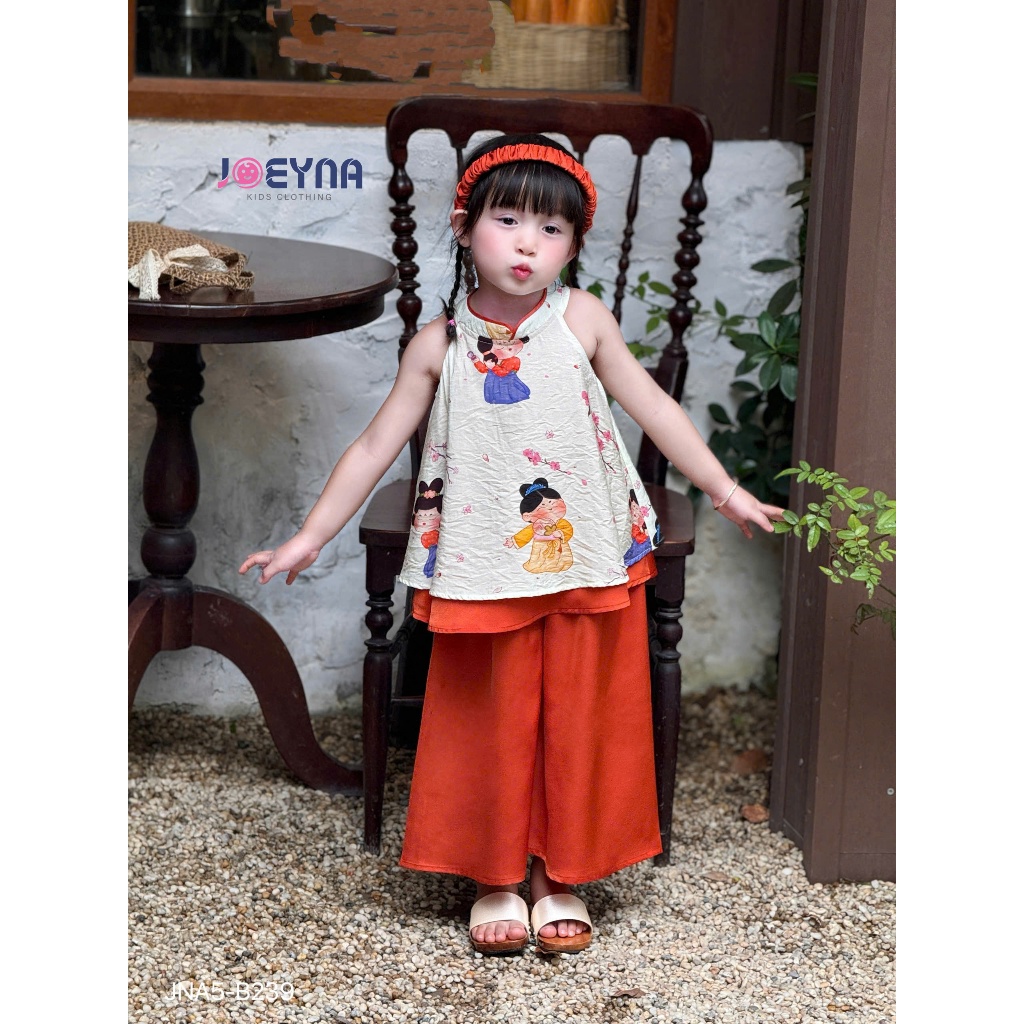 (Tặng kèm bờm) Set yếm lụa Joeyna B239 họa tiết cho bé