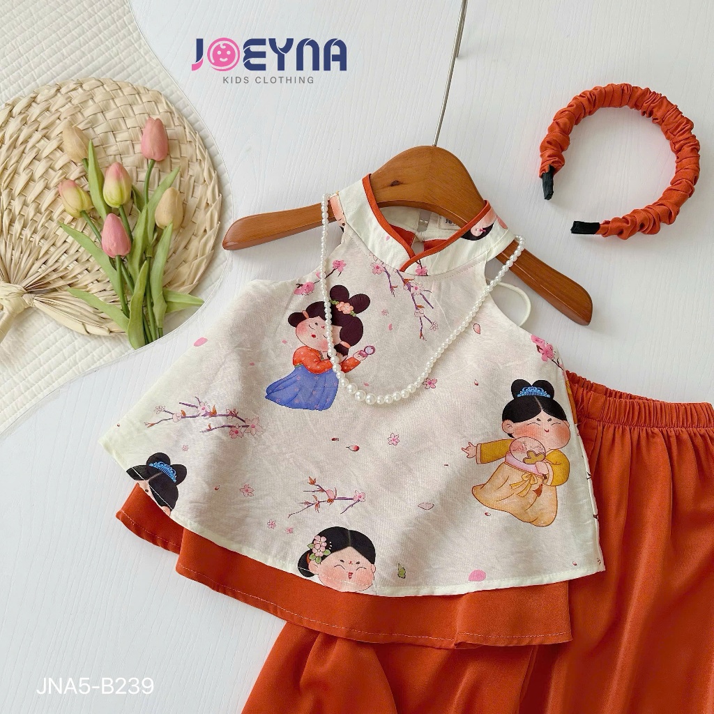 (Tặng kèm bờm) Set yếm lụa Joeyna B239 họa tiết cho bé