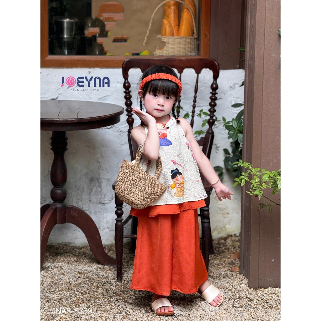 (Tặng kèm bờm) Set yếm lụa Joeyna B239 họa tiết cho bé
