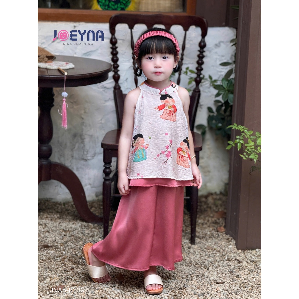 (Tặng kèm bờm) Set yếm lụa Joeyna B239 họa tiết cho bé