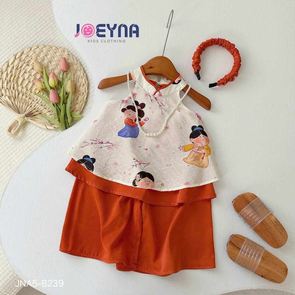 (Tặng kèm bờm) Set yếm lụa Joeyna B239 họa tiết cho bé