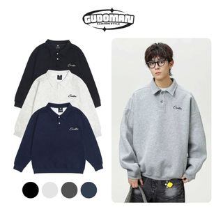 Áo Sweater Polo Form Rộng Unisex Vải Nỉ 2 Da Cổ Bẻ Thời Trang Nhiều Màu S08