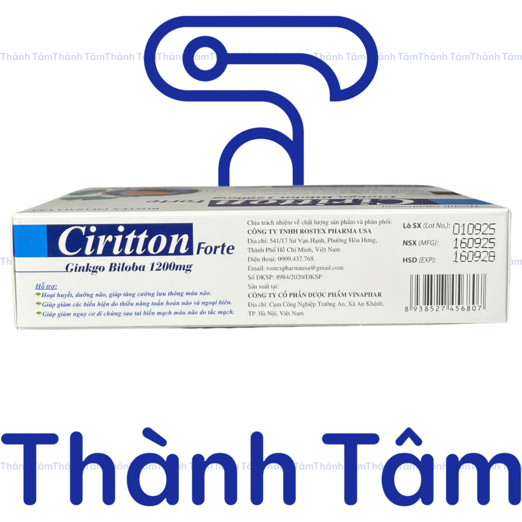 Viên uống CIRITTON FORTE 30V bổ sung Ginkgo 1200mg định tâm dưỡng não, tăng cường tuần hoàn máu não