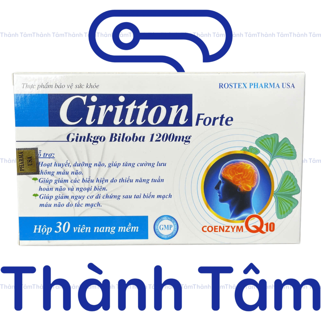 Viên uống CIRITTON FORTE 30V bổ sung Ginkgo 1200mg định tâm dưỡng não, tăng cường tuần hoàn máu não