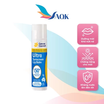 Son dưỡng môi chống nắng Cancer Council Ultra Sunscreen Lip Balm SPF50+ (4g) - Chống nắng, cấp ẩm, giúp môi mềm mịn